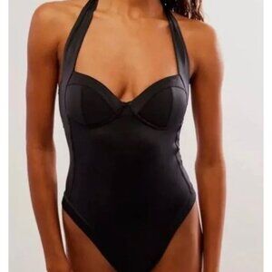 Free People We Are HAH Bodysuit Pull It Thru One-Piece Swimsuit Black XS